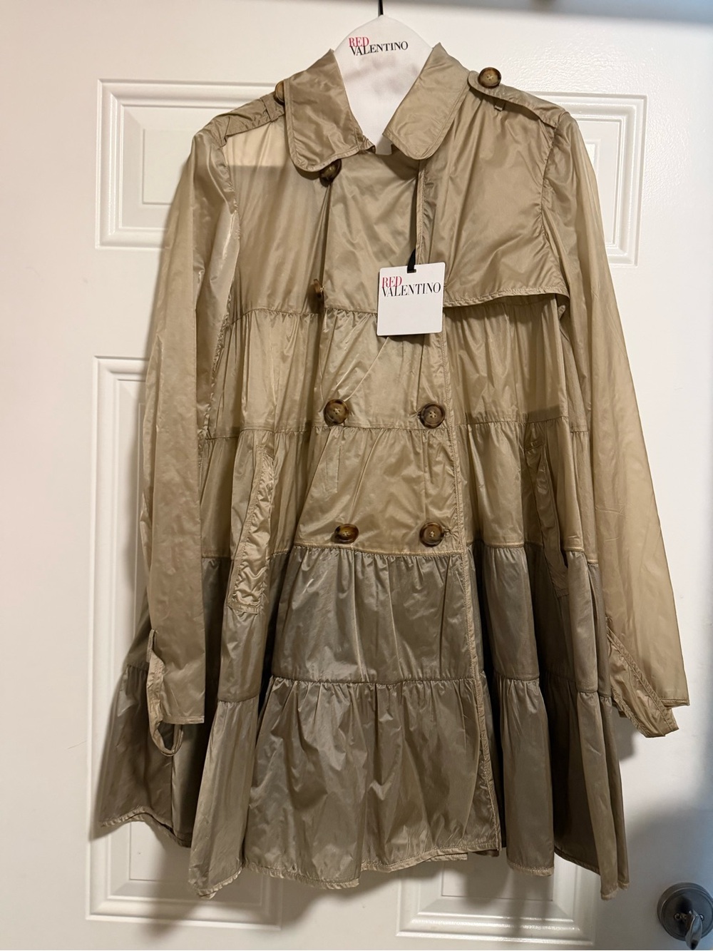 RED Valentino Beige Tiered Lightweight Trench Coat